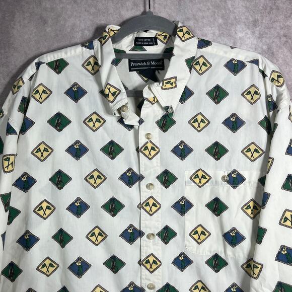 Preswick & Moore Shirt Mens Size XL‎ White Golf Print Button Down Casual Preppy - Picture 2 of 7